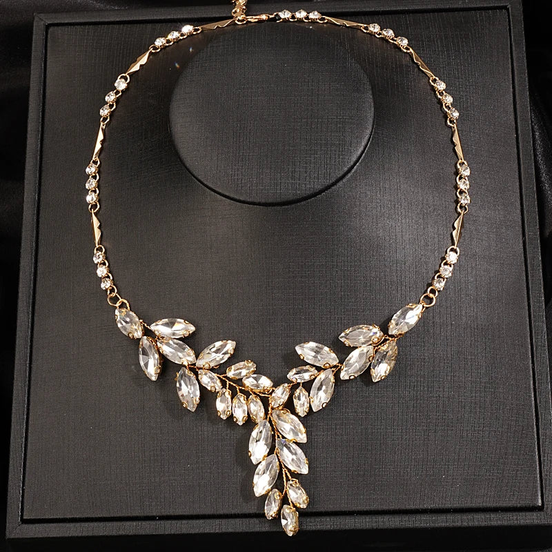 Elegant Handmade Rhinestone Bridal Jewelry Set in Gold/Silver