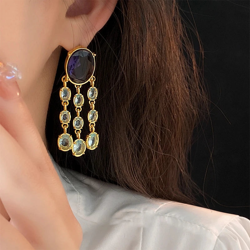 Exquisite Purple Crystal Tassel Earrings