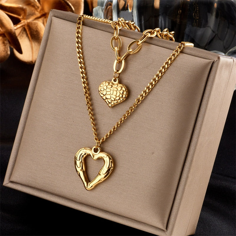 Gold Stainless Steel Heart Pendant Necklace