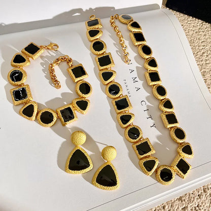 Modern Black Gold Necklace, Earrings and bracelet Jewelry Set