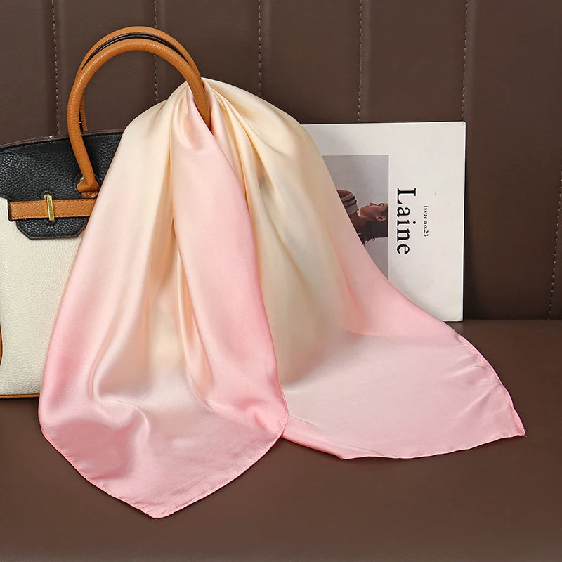 Luxury Satin Silk Square Scarf for Women, Printed Fashion Wrap, Shawl, Neckerchief