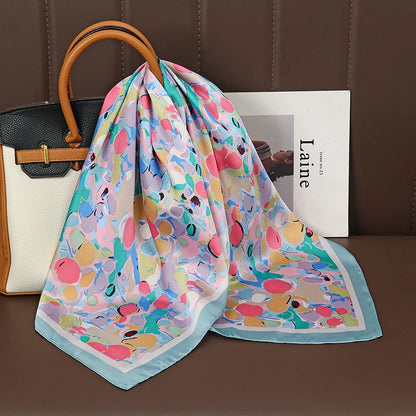 Luxury Satin Silk Square Scarf for Women, Printed Fashion Wrap, Shawl, Neckerchief