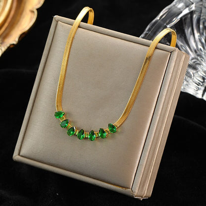 Green Zirconia Stainless Steel Geometric Chain Choker Necklace