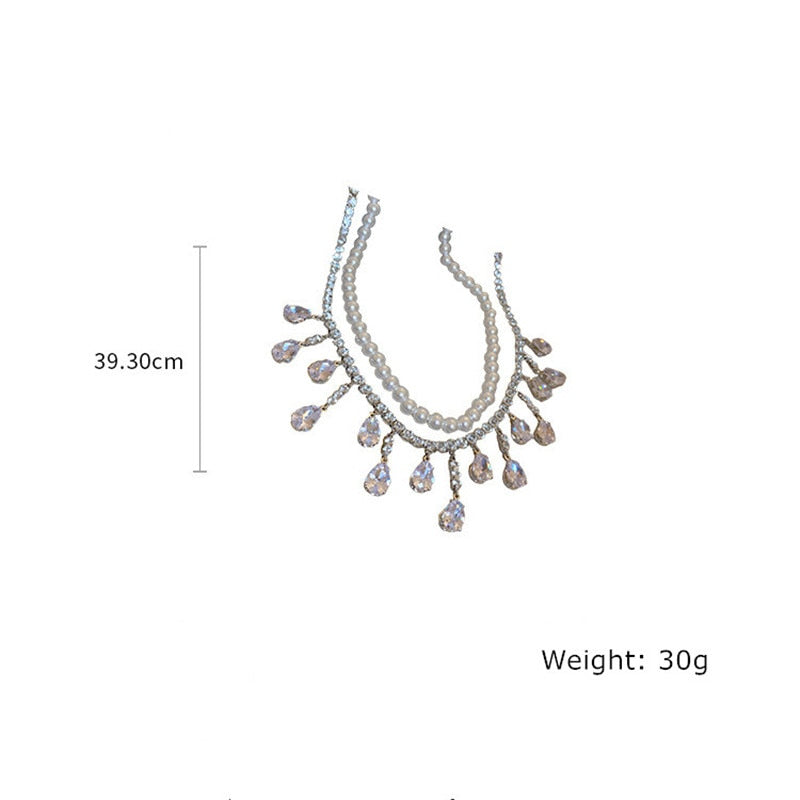 Elegant Pearl Tassel Water Drop Necklace Choker with Zircon Crystals