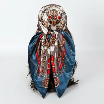 Handkerchiefs Hair Silk Scarf 90*90cm Print Satin Big Square Silk Scarves Shawls for Women Luxury Brand Designer Hijab Headband - Glam Duchess