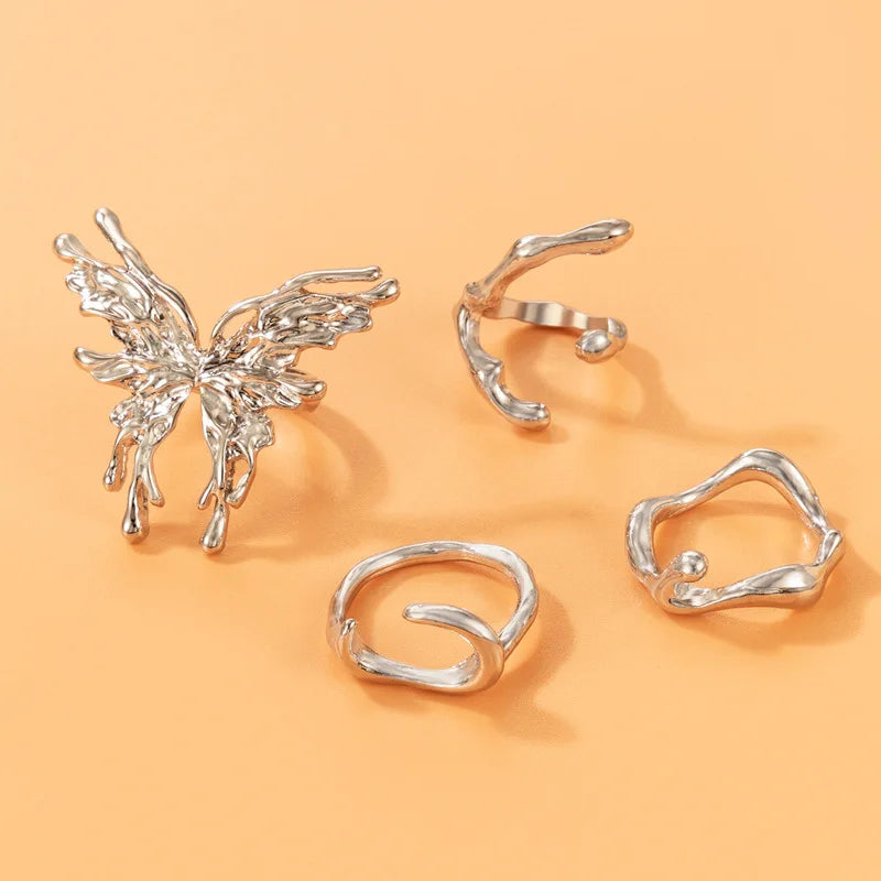 Butterfly Irregular Wave Knuckle Rings Set