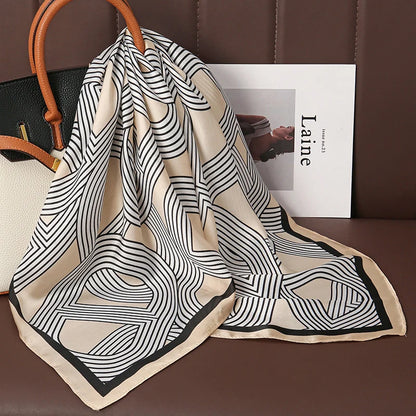 Luxury Satin Silk Square Scarf for Women, Printed Fashion Wrap, Shawl, Neckerchief