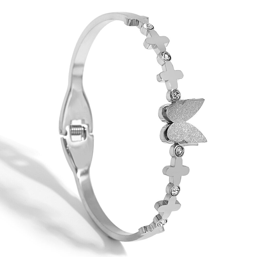 Butterfly Charm Stainless Steel Bangle Bracelets with Vintage Elegance