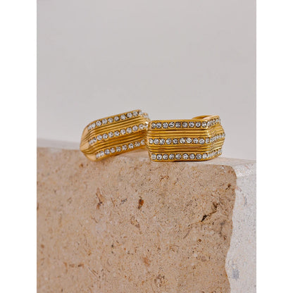 Delicate Shiny Cubic Zirconia C Shape Stripe Huggie Earrings