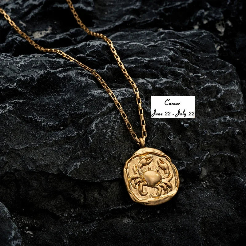 Gold Plated Stainless Steel 12 Zodiac Signs Coin Pendant Necklace