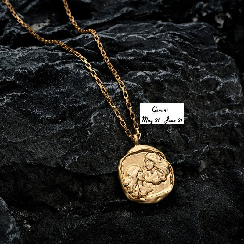 Gold Plated Stainless Steel 12 Zodiac Signs Coin Pendant Necklace