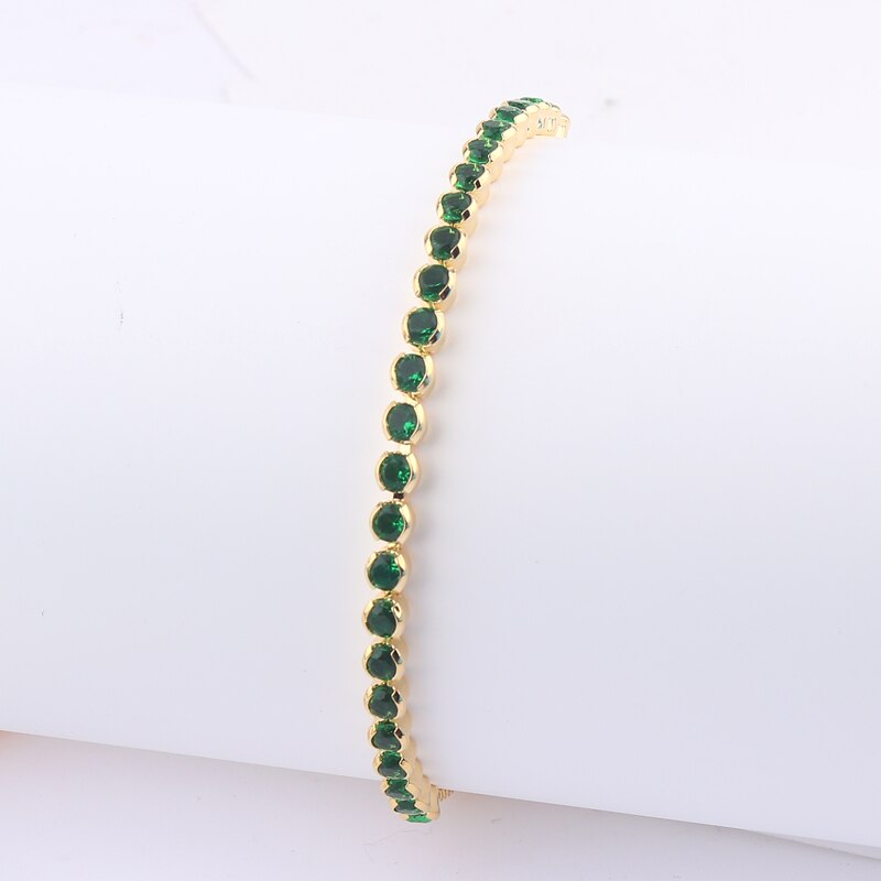 Adjustable Green Cubic Zirconia Tennis Bracelet in 18K Gold Plating
