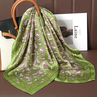 Luxury Satin Silk Square Scarf for Women, Printed Fashion Wrap, Shawl, Neckerchief