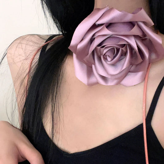 Satin Flower Pendant Necklace Choker