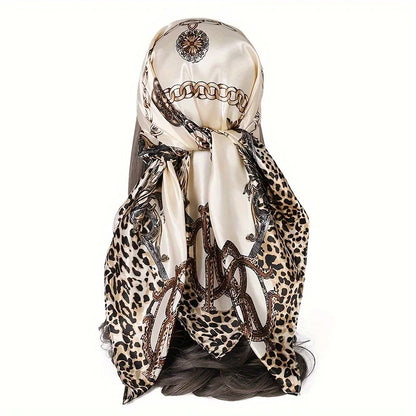 Handkerchiefs Hair Silk Scarf 90*90cm Print Satin Big Square Silk Scarves Shawls for Women Luxury Brand Designer Hijab Headband - Glam Duchess