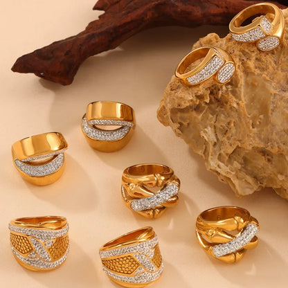 Waterproof Stainless Steel Cubic Zircon Gold Plated Rings