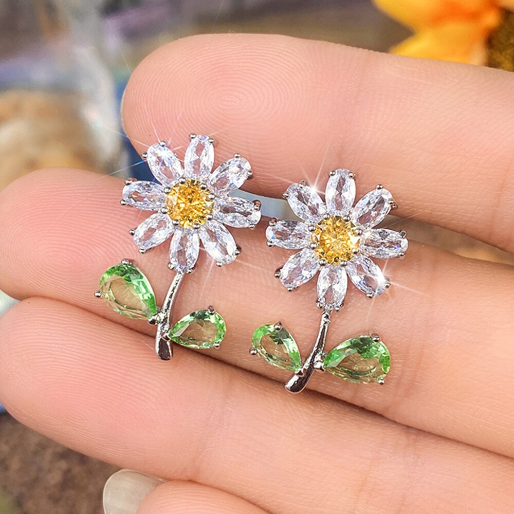 CZ Delicate Flower Stud Earrings