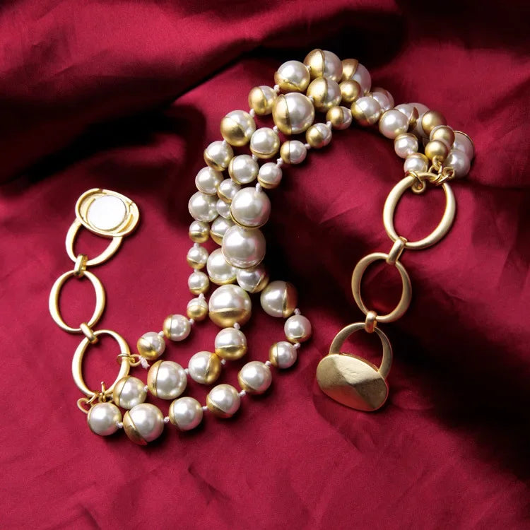 Vintage Glass Pearl Multilayer Short Necklace for Women - Elegant Choker Style
