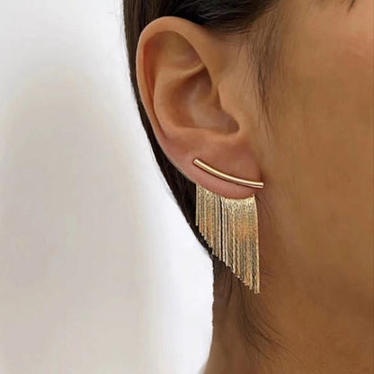 Golden Geometric Tassel Statement Earrings