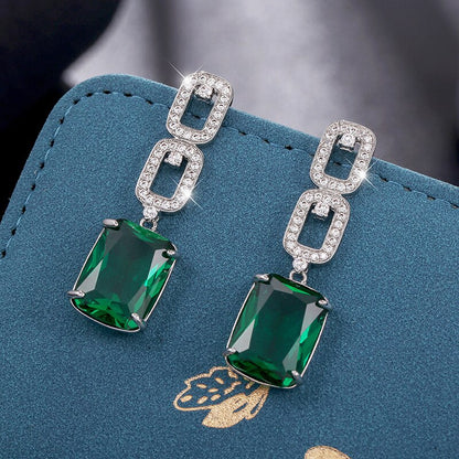 Emerald Geometric Zircon Drop Earrings