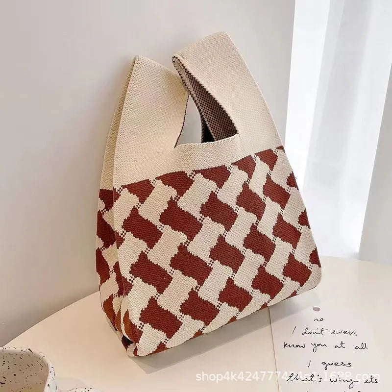 Handmade Knitted Bag Knot Wrist Bag Tote