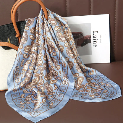 Luxury Satin Silk Square Scarf for Women, Printed Fashion Wrap, Shawl, Neckerchief