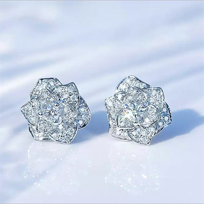 Floral Geometric Cubic Zirconia Stud Earrings