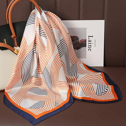 Luxury Satin Silk Square Scarf for Women, Printed Fashion Wrap, Shawl, Neckerchief