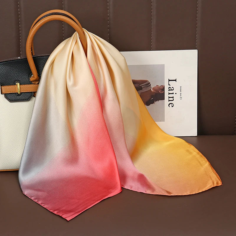 Luxury Satin Silk Square Scarf for Women, Printed Fashion Wrap, Shawl, Neckerchief