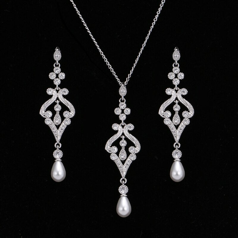 cubic zirconia jewelry set luxury pearl