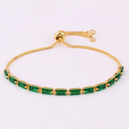 Adjustable Green Cubic Zirconia Tennis Bracelet in 18K Gold Plating