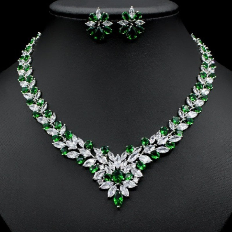 Exquisite Emerald Green Cubic Zirconia Necklace and Earrings Set
 
 Make a stunning statement with this exquisite jewelry set, featuring a captivating emerald green cubic zircon necklace and earrings. Whether you're attending a wGlam DuchessGlam DuchessExquisite Emerald Green Cubic Zirconia Necklace