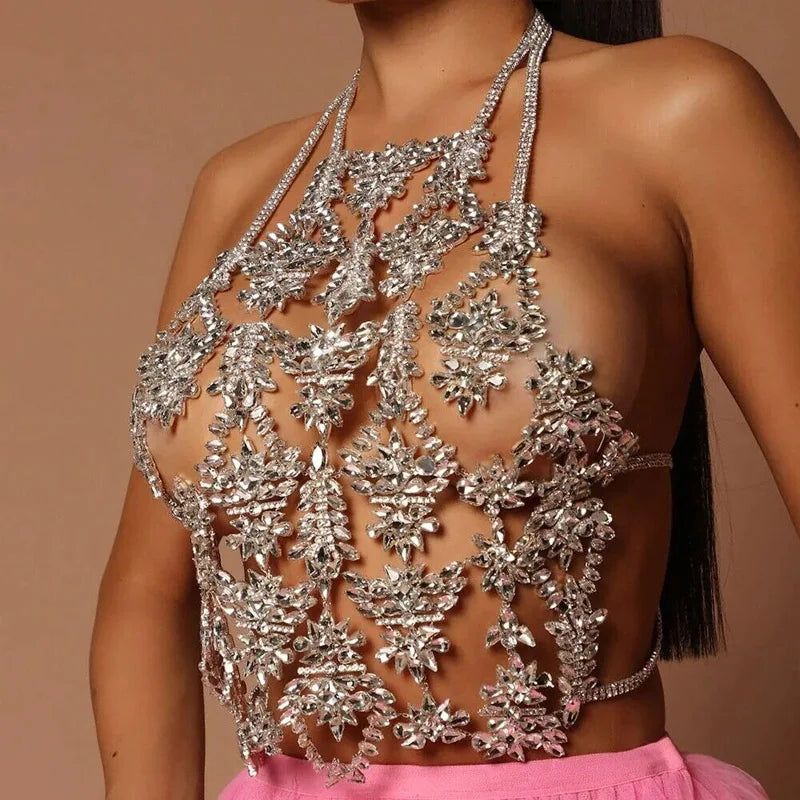 Sparkling Rhinestone Bra Chain Glitter Jewelry Crystal Body Chain Bralette