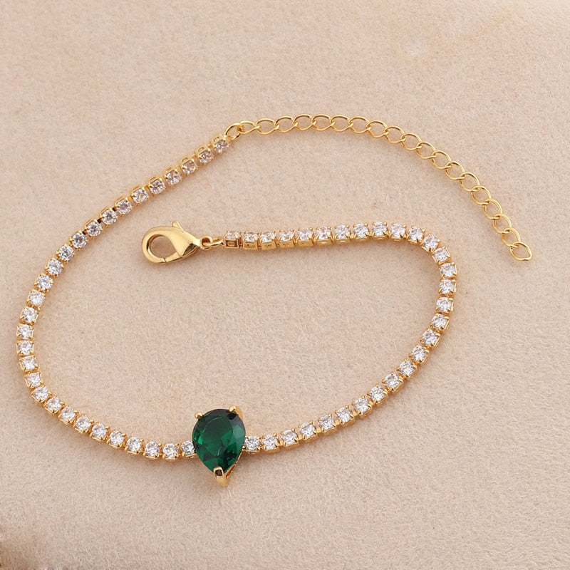 Adjustable Green Cubic Zirconia Tennis Bracelet in 18K Gold Plating