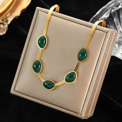 Green Zirconia Stainless Steel Geometric Chain Choker Necklace