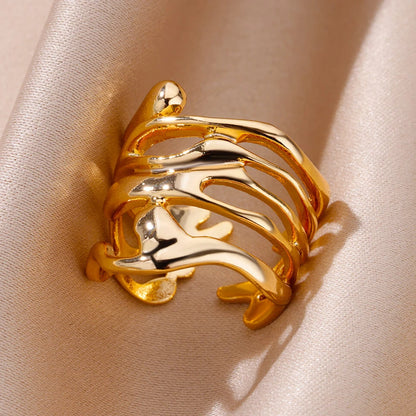 Gold Stainless Steel Hollow Wide Open Ring