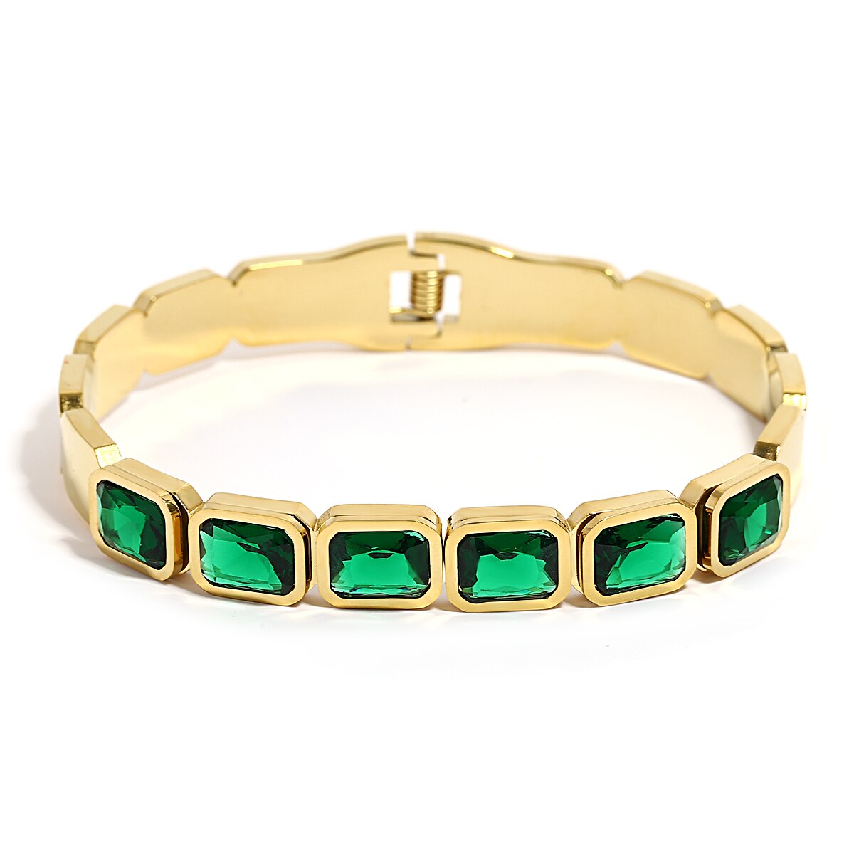 Green Crystal Zircon Stainless Steel Bracelet Bangle