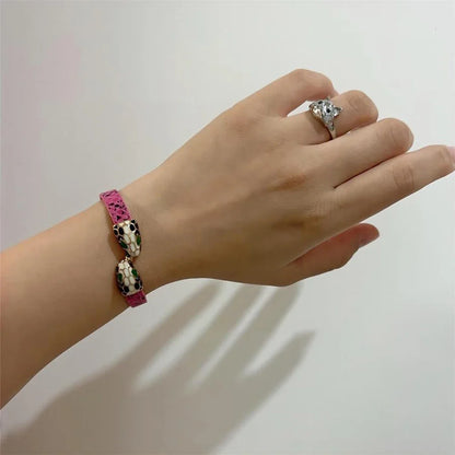 Leather Charms Metal Snake Head Bangles Bracelet