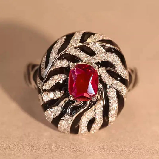 Crimson Nocturne Enamel Ring – Glam Duchess