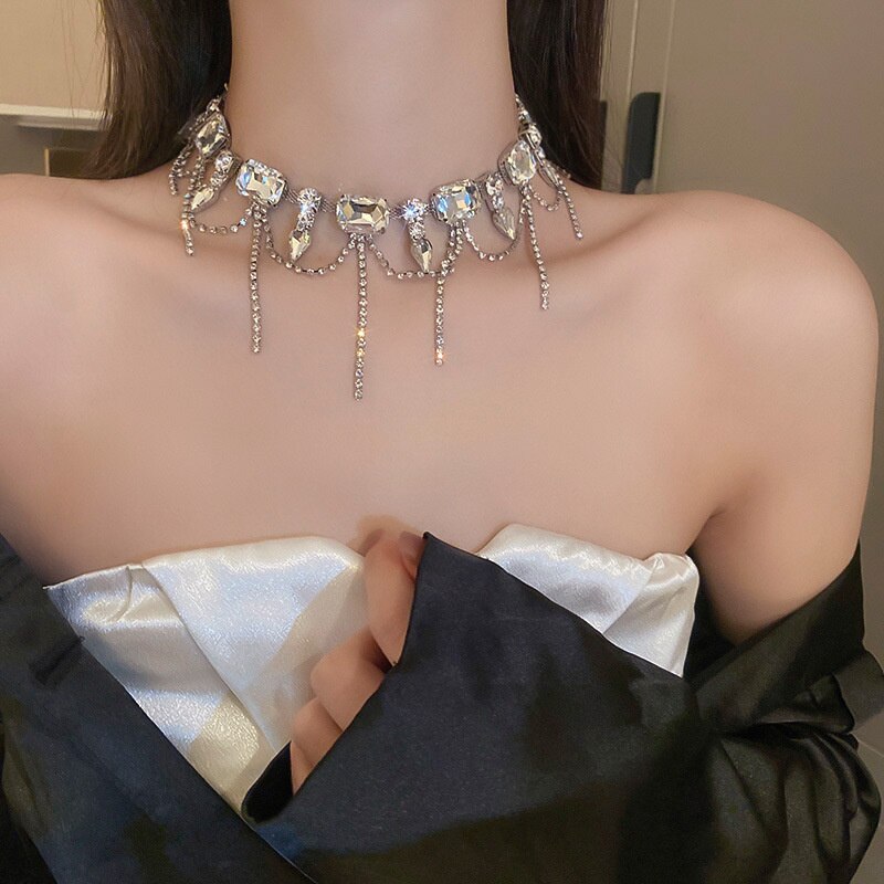 Square Crystal Geometric Choker Necklace