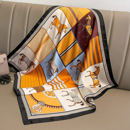 Printed Silk Square Scarf – Women's Satin Hairband, Shawl & Neckerchief