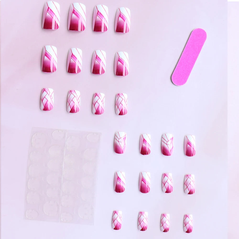 24Pcs Press On Short Square Acrylic Nails