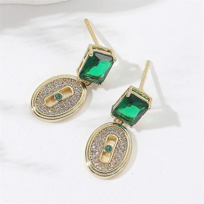 Elegant Green Zircon Oval Drop Earrings