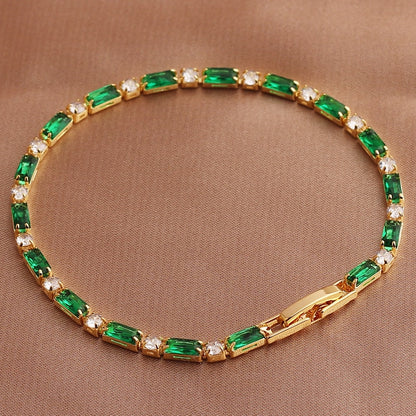 Adjustable Green Cubic Zirconia Tennis Bracelet in 18K Gold Plating