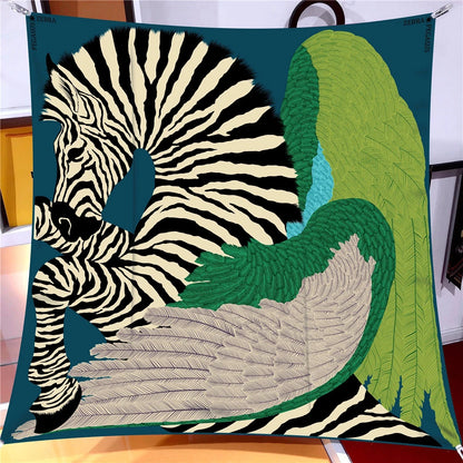 The Four Seasons Jungle Zebra Twill Silk Scarf – Luxury Square Wrap for Women, Hijab, Foulard, Beach & Sunscreen Bandana