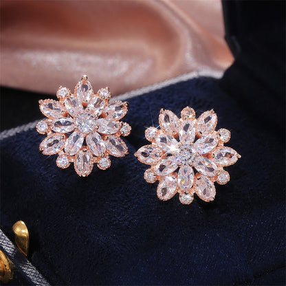 Floral Geometric Cubic Zirconia Stud Earrings