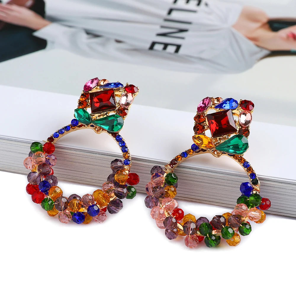 Vintage Bohemian Style Drop Earrings with Glass Beads and Zinc Alloy