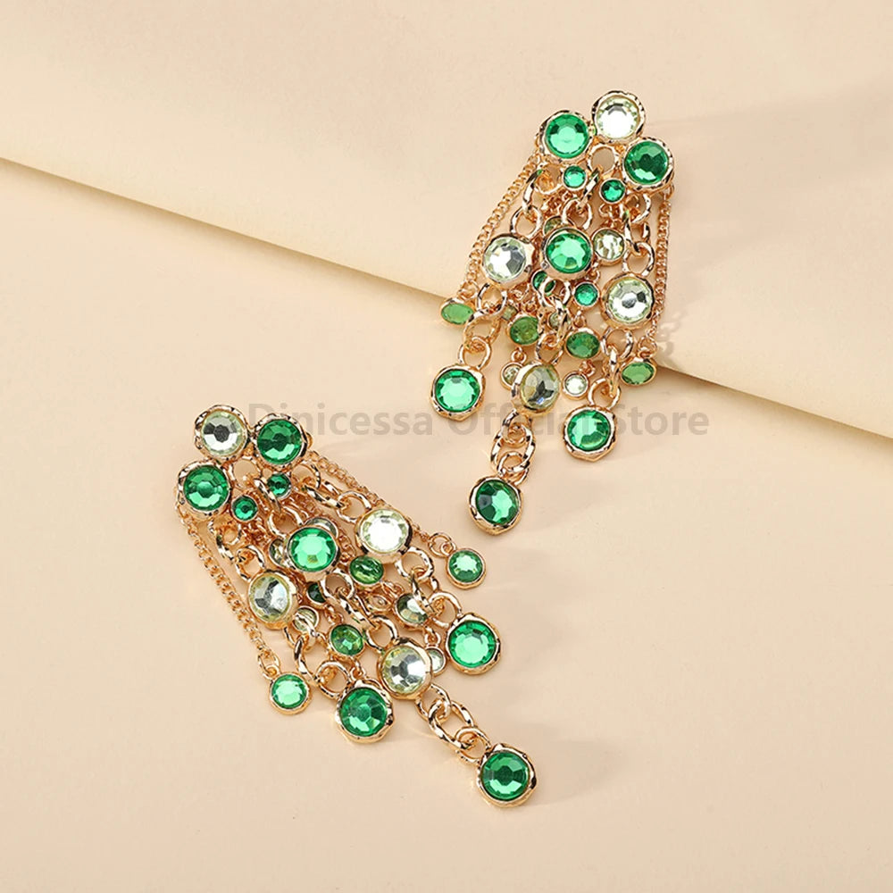 Luxurious Crystal Inlay Tassel Drop Earrings for Weddings and Parties