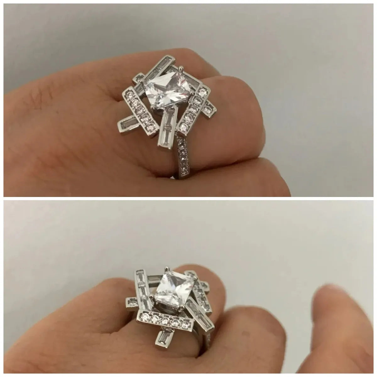 Sparkling CZ Geometric Ring