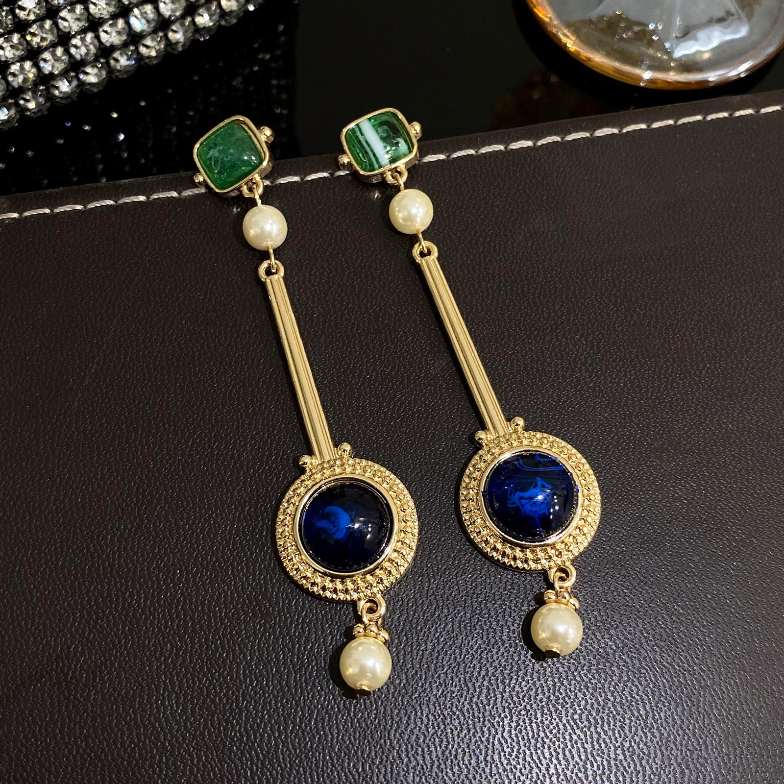 Elegant Vintage Pearl and Rhinestone Long Drop Earrings
